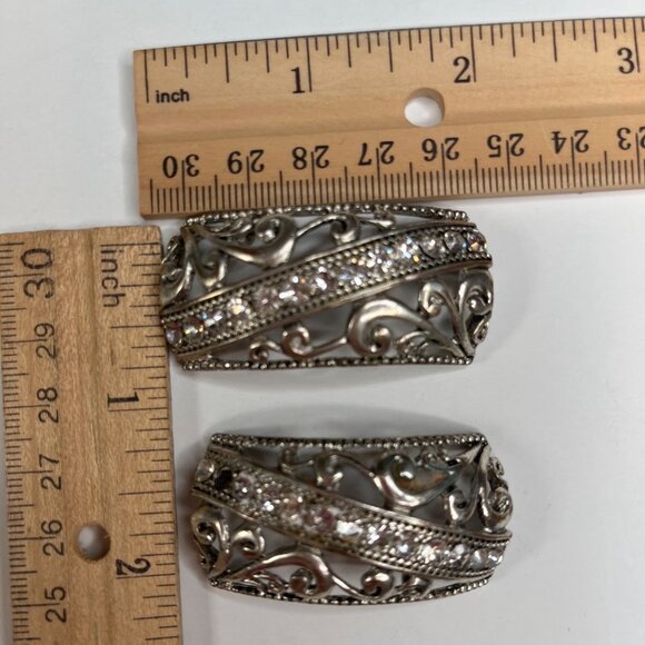 Pair of 2 Vintage Style Silver Tone Filigree Rhinestone Shoe Clips For Heels Or - Picture 10 of 11